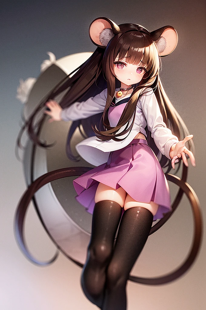 Milf, moderate length brown hair with long messy bangs, ojos rojos y un pechos gigantes, long bunny-themed ribbon in black hair, de espalda, desnuda, mostrando el culo al espectador, enormes pechos