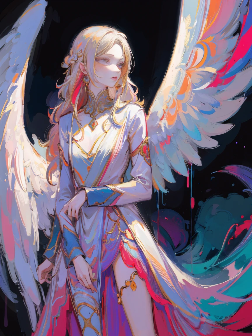 Разработано nty, woman, (angelic), Multi-colored clothes, complex parts, color background, abstract