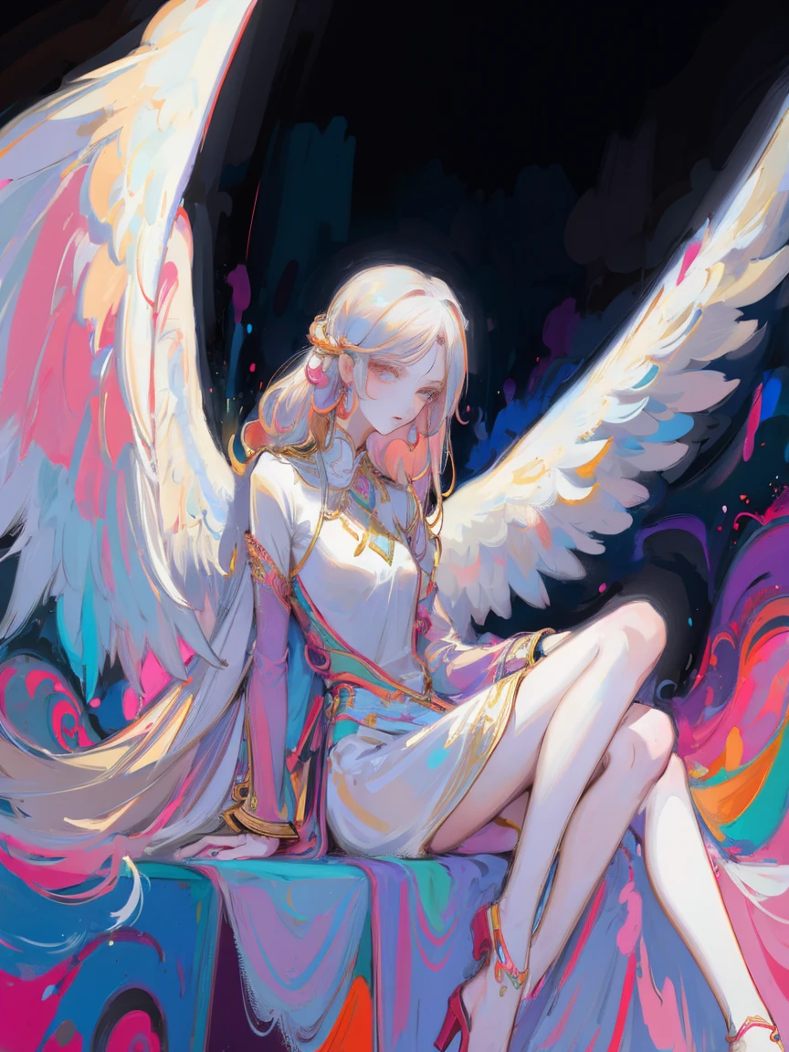 Разработано nty, woman, (angelic), Multi-colored clothes, complex parts, color background, abstract