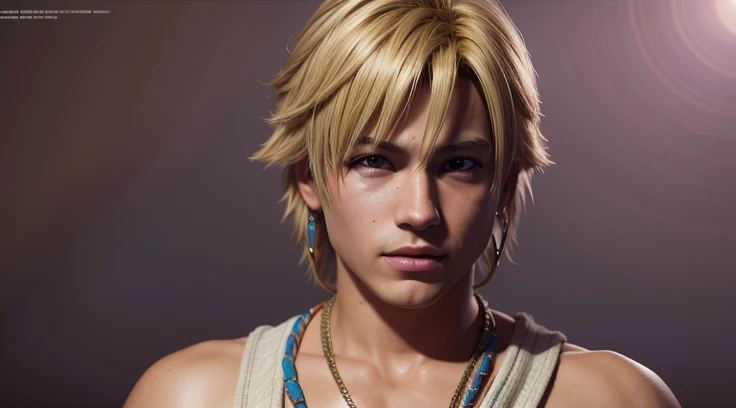 Tidus, Final Fantasy X, blond, adult, realistic lighting, HD, highly detailed, full body