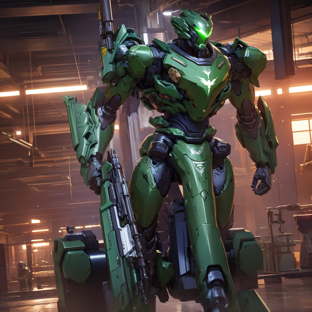 Biological mech holding a shotgun. He carried a sawed-off shotgun and a heavy-caliber pistol.. The twig-like thrusters on its back.(A more rounded and smooth body shape, Green shield: 1.5).  extremely detaild, 4k UHD, HDR, naturallight, cinematic lighting, masterpiece-anatomy-perfect, ultra hd, Space Combat, battlefield, raw photo, metallic, professional, ultra-fine painting, perfect body proportions, anatomically correct, real texture material, Anti-aliasing, THAI, SSAO, Post processing, Post Production, Tone Mapping, cgi, VFX, SFX, Hyper maximalist, volumetric, ultra photorealultra-detailed intricate details.