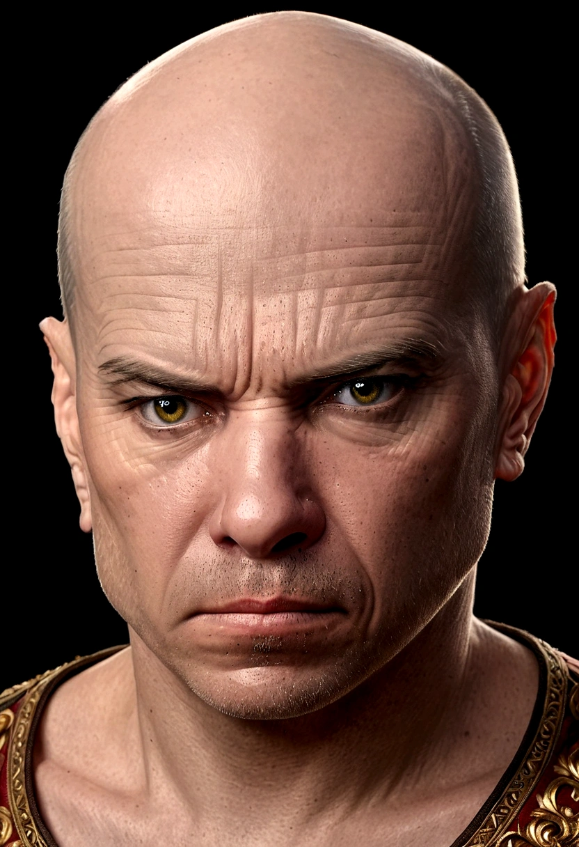 portrite of a angry bald man on transparent background