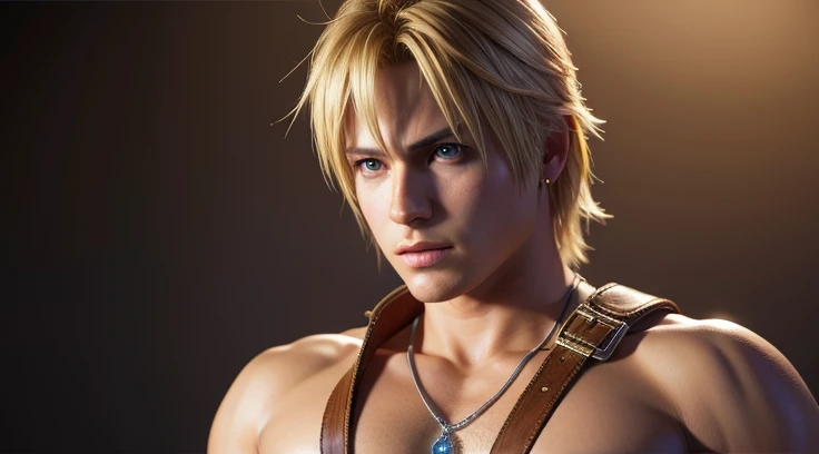 Tidus, Final Fantasy X, blond, adult, realistic lighting, HD, highly detailed, full body