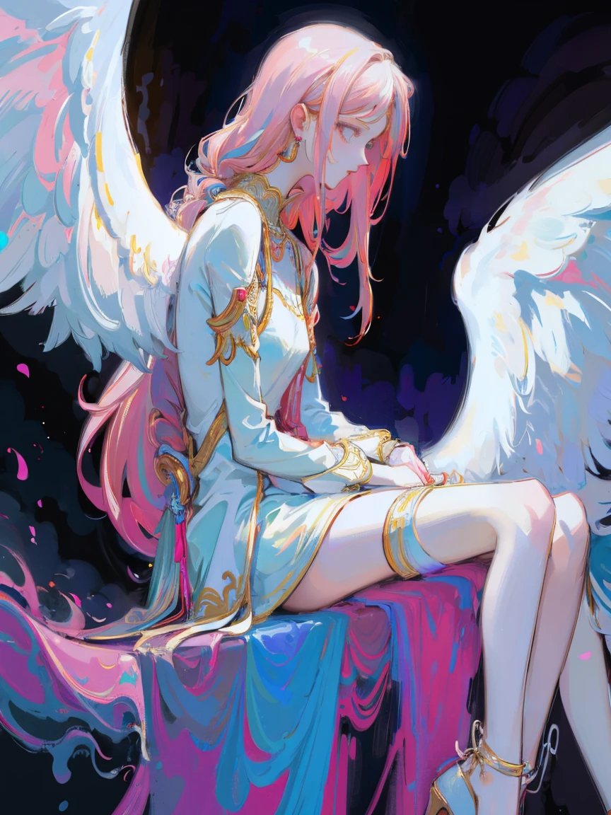Разработано nty, woman, (angelic), Multi-colored clothes, complex parts, color background, abstract