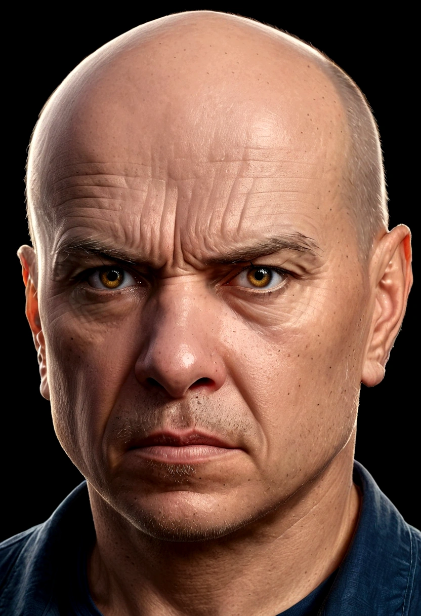 portrite of a angry bald man on transparent background
