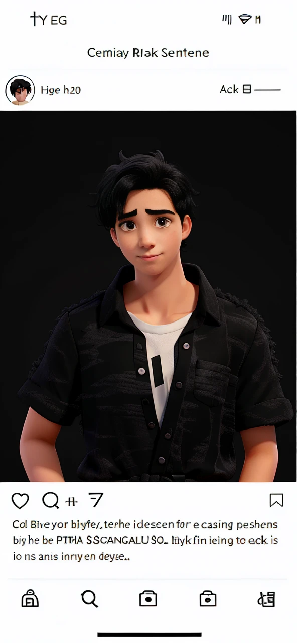 A boy in his early 20s with black hair and black eyes , slightly messy hair and shiny black blouse