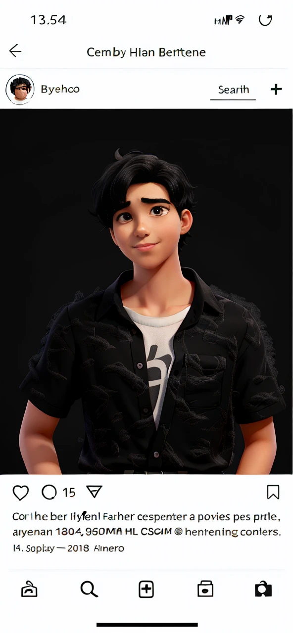 A boy in his early 20s with black hair and black eyes , slightly messy hair and shiny black blouse