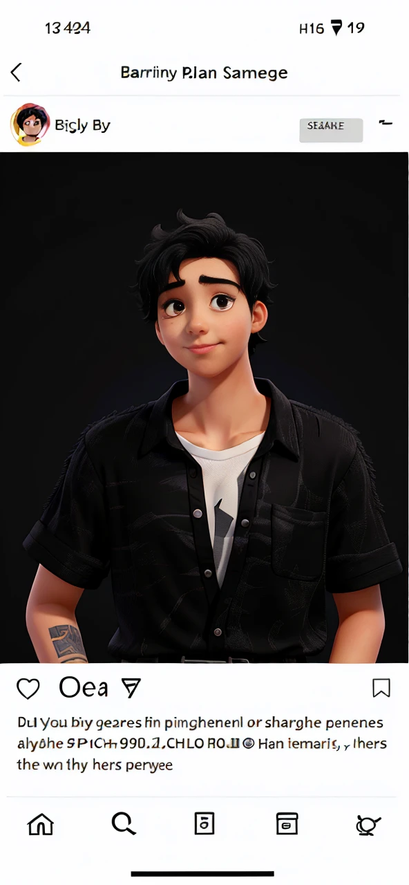 A boy in his early 20s with black hair and black eyes , slightly messy hair and shiny black blouse