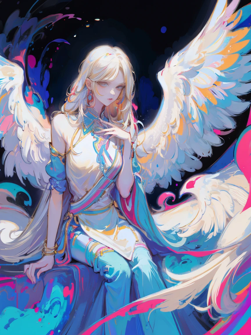Разработано nty, woman, (angelic), Multi-colored clothes, complex parts, color background, abstract