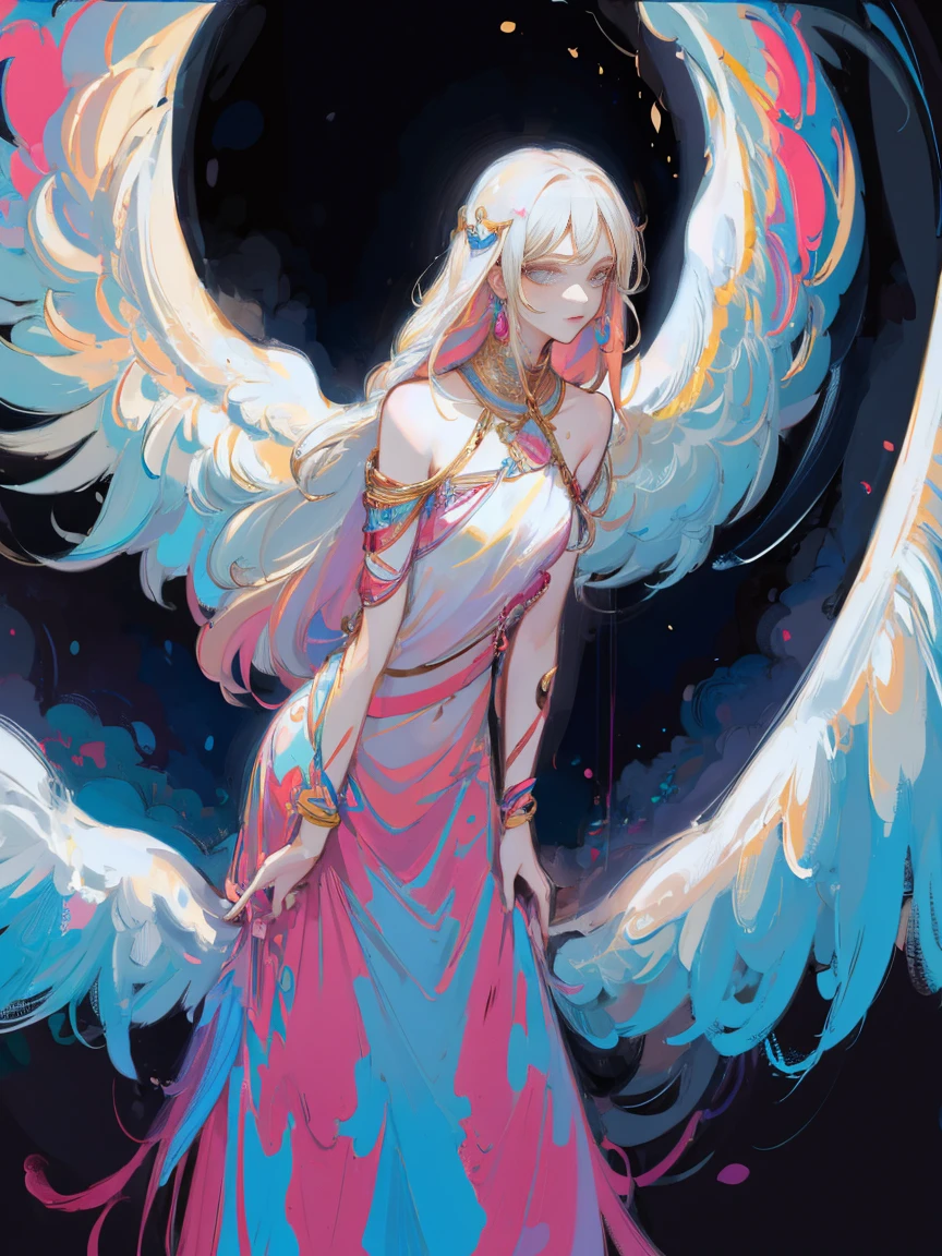 Разработано nty, woman, (angelic), Multi-colored clothes, complex parts, color background, abstract