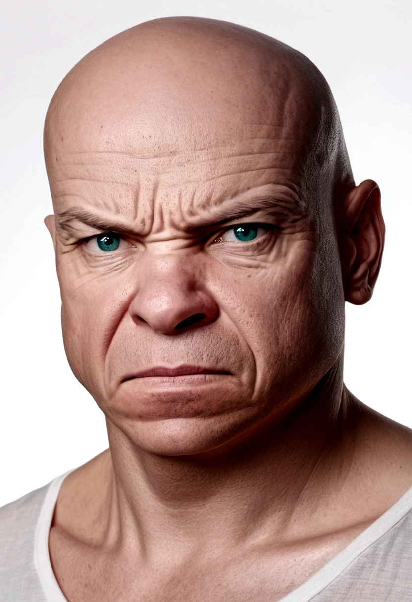 portrite of a angry bald man on transparent background