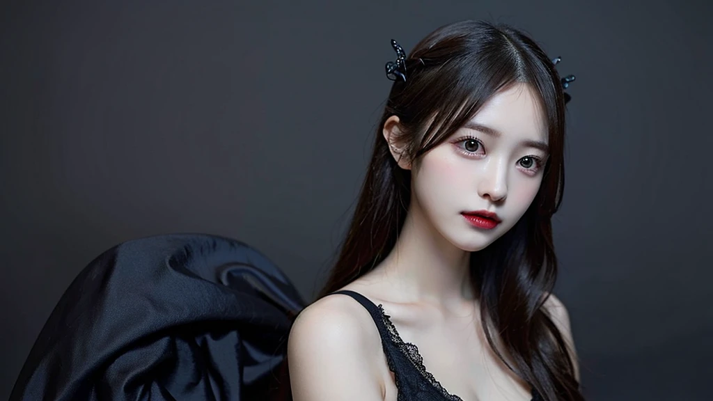 a very sensual and gothic female character with no background only the character, long hair and very beautiful