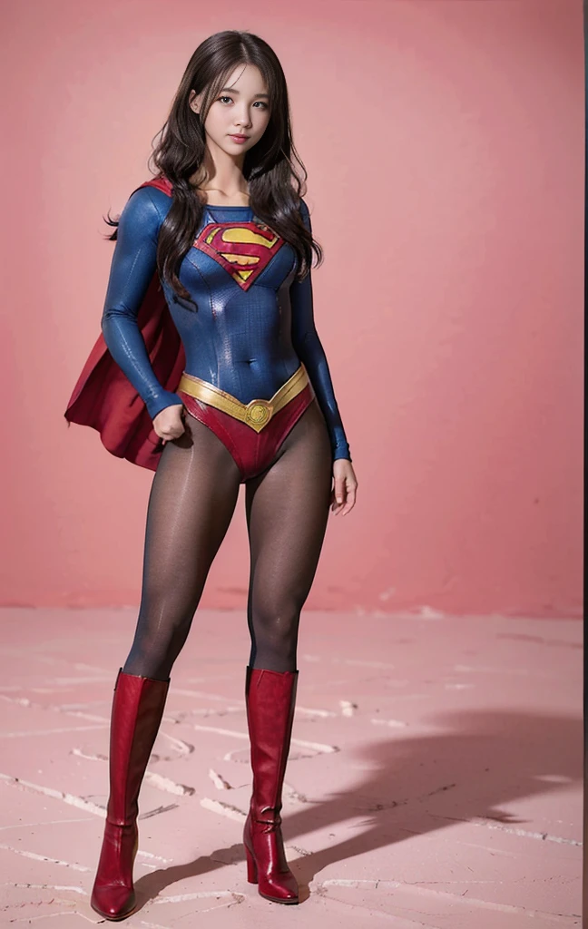 No background、(((Beautiful legs in black tights.)))、(((Legally express the beauty of your smile)))、((((Make the most of your original images)))、(((Supergirl Costume)))、(((Beautiful hair with twin tails)))、(((suffering)))、(((Please wear black tights....、Wear red boots)))、((Best image quality、8K))、((Highest quality、8K、masterpiece:1.3))、(((Preserve background )))、Sharp focus:1.2、Beautiful woman with perfect figure:1.4、Slim Abs:1.2、Wet body:1.5、Highly detailed face and skin texture、8K