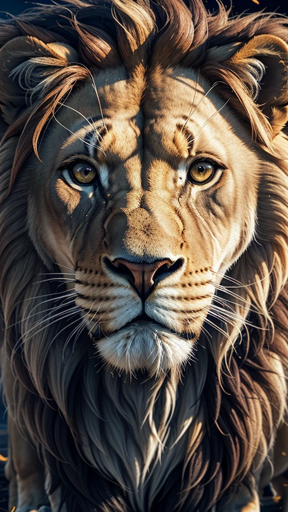 Lion, Divine Lion, majestic, comely, fire, villany, thunder, Sky thunder, stele, photorrealistic 6K, UltraHD Detailed, detailed colors 8K, Lion Elegante, floor, stele, lightning strikes, heavens, céu Godlike, tempest, Towards the heavens, Detailed Realistic Lion, Photorealistic Lion, golden lion, 16K UltraHD, heavenly, Godlike, photorrealistic, Rendering, 4K, 8K, detailed textures, detailed shadows, padoru, detailed colors, God's Heaven, UltraHD 16K Details, 16k texturas photorrealistics, detailed sharpness 16K, detailed sharpness, detailed colors, realistic shadows, Ultra realistic textures, high power, Natural Beauty, natural colors, realistic contrast, Texturas photorrealistics, detailed colors, lifelike colors, detailed shadows, luminous face, villany, Detailed face 4k, ultra detaild, contraste realista de 8K, detailed sharpness, cores Ultra HD, chic,