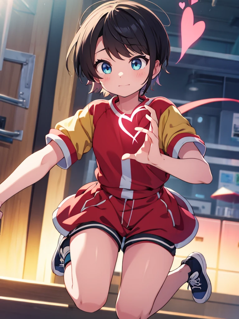 ((4K,8K,Highest quality,Perfect Fingers:1.3,Perfect Anatomy:1.3,Background Blur)),11 years old.woman,Alone,hat,((Glossy Bike Shorts)),(Wet),Sleeveless above the nipples,sneakers,blush,Smiling Kindly,(((Sweat:1.3))),Shiny skin,Perfect clear skin,super oily,Raise your knees,((Spread your legs)),lie down,Place your hips on the floor,(Put your hands on the floor behind your back),(There are lots of small drops of water at my feet),[Detailed description of the vagina],Show your vagina,Four fingers and thumb, Perfect human hand, indoor,(School corridor),Cinema Lighting,((Detailed Background)),