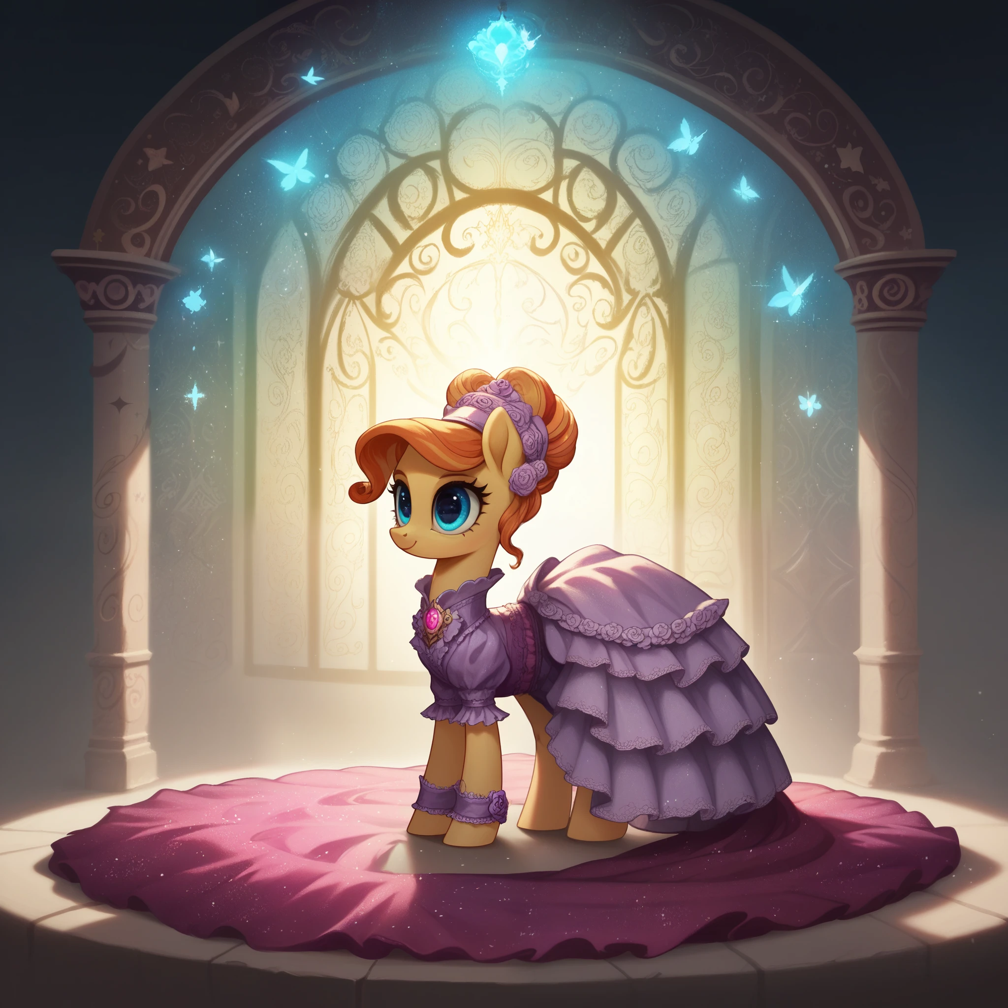 score_9,score_8_up,score_7_up,score_6_up, cute royal pony, rococo fashion, glowing backlight, Victorian scene, glitter, whimsical, enchanted, magical, fantasy art concept, intricate details,