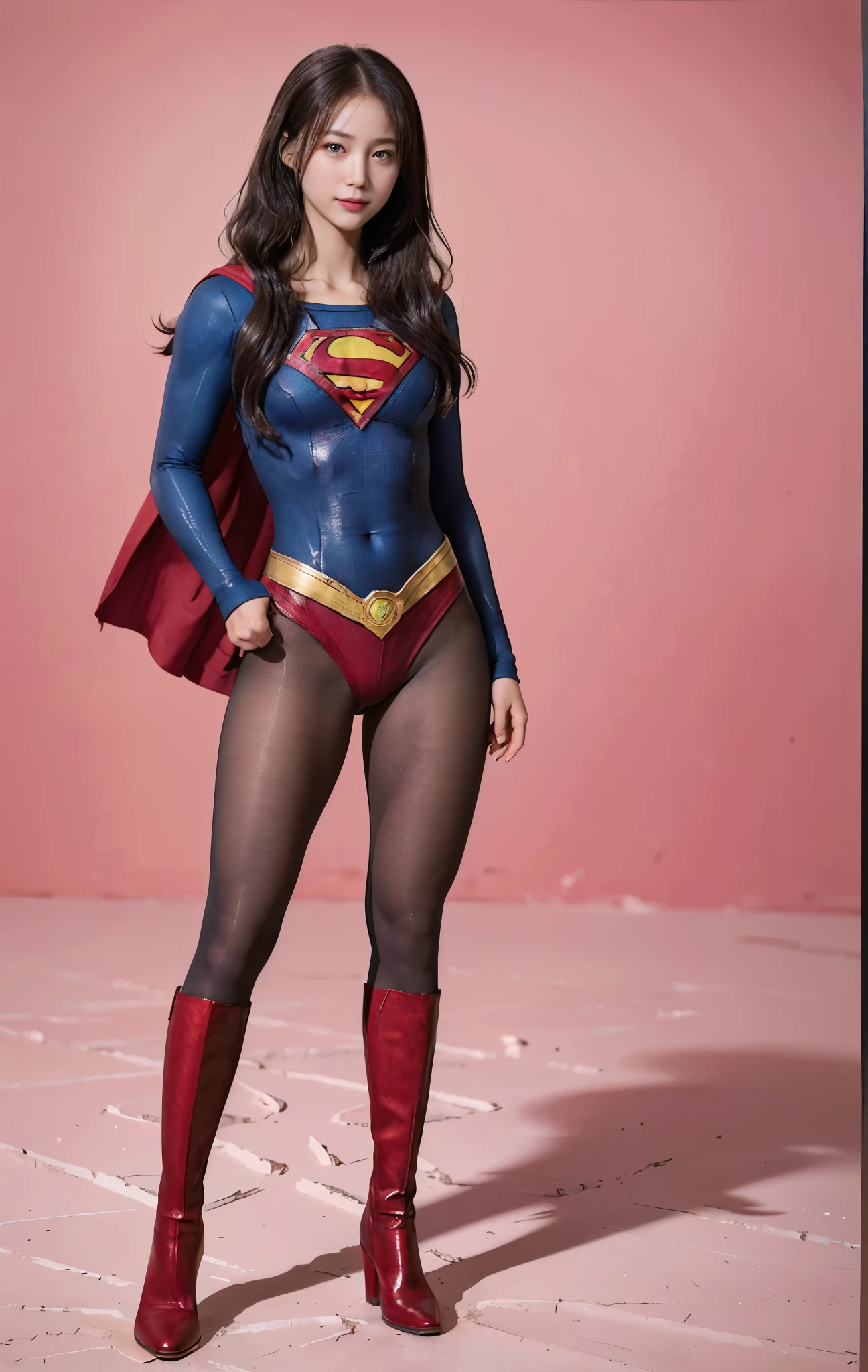 No background、(((Beautiful legs in black tights.)))、(((Legally express the beauty of your smile)))、((((Make the most of your original images)))、(((Supergirl Costume)))、(((Beautiful hair with twin tails)))、(((suffering)))、(((Please wear black tights....、Wear red boots)))、((Best image quality、8K))、((Highest quality、8K、masterpiece:1.3))、(((Preserve background )))、Sharp focus:1.2、Beautiful woman with perfect figure:1.4、Slim Abs:1.2、Wet body:1.5、Highly detailed face and skin texture、8K