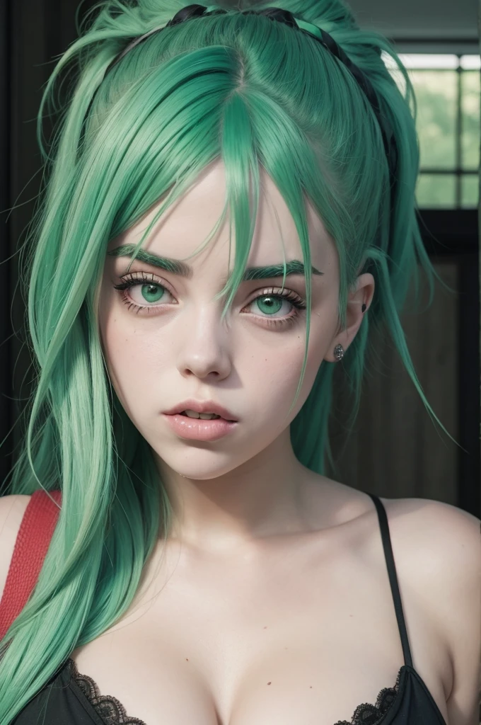 Cara Delevingne, A tall slender adult woman lying on her stomach in bed, ((small round butt)), ((She wears dark green hot pants)), (she wears a loose tank top), ((round breasts)), small head, (photorealistic:1.2) (best quality) (intricate details) (8K) (High Poly) (ray tracing) (cinema lighting) (Sharp focus) (detailed face), full body, realistic skin textures, from head to toe