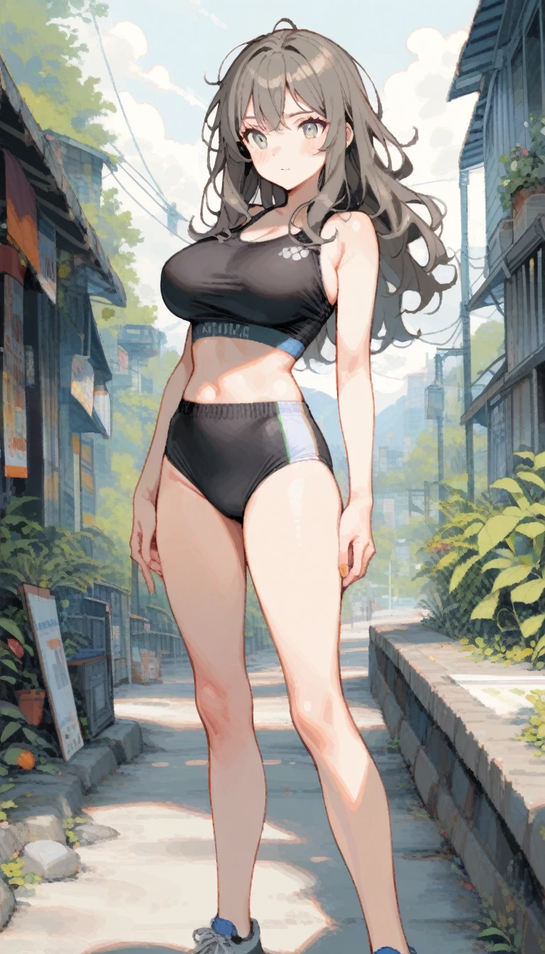 1girl, futaba rio, seishun buta yarou, (large breasts), skinny, , (messy hair:1.2), tegaki, sports bra, outdoors,
bend your legs, (standing, legs_apart:1.2),
masterpiece, best quality, very aesthetic, absurdres, highly detailed