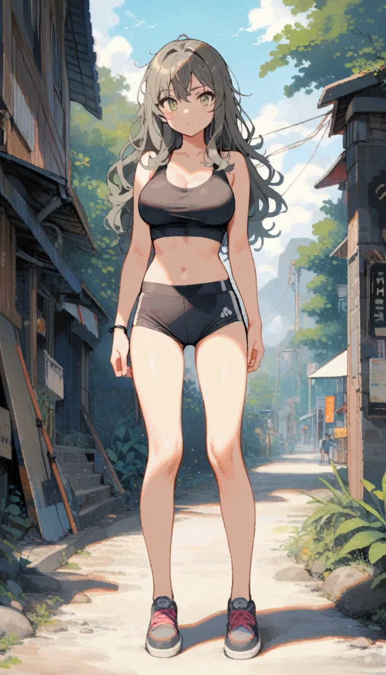 1girl, futaba rio, seishun buta yarou, (large breasts), skinny, , (messy hair:1.2), tegaki, sports bra, outdoors,
bend your legs, (standing, legs_apart:1.2),
masterpiece, best quality, very aesthetic, absurdres, highly detailed