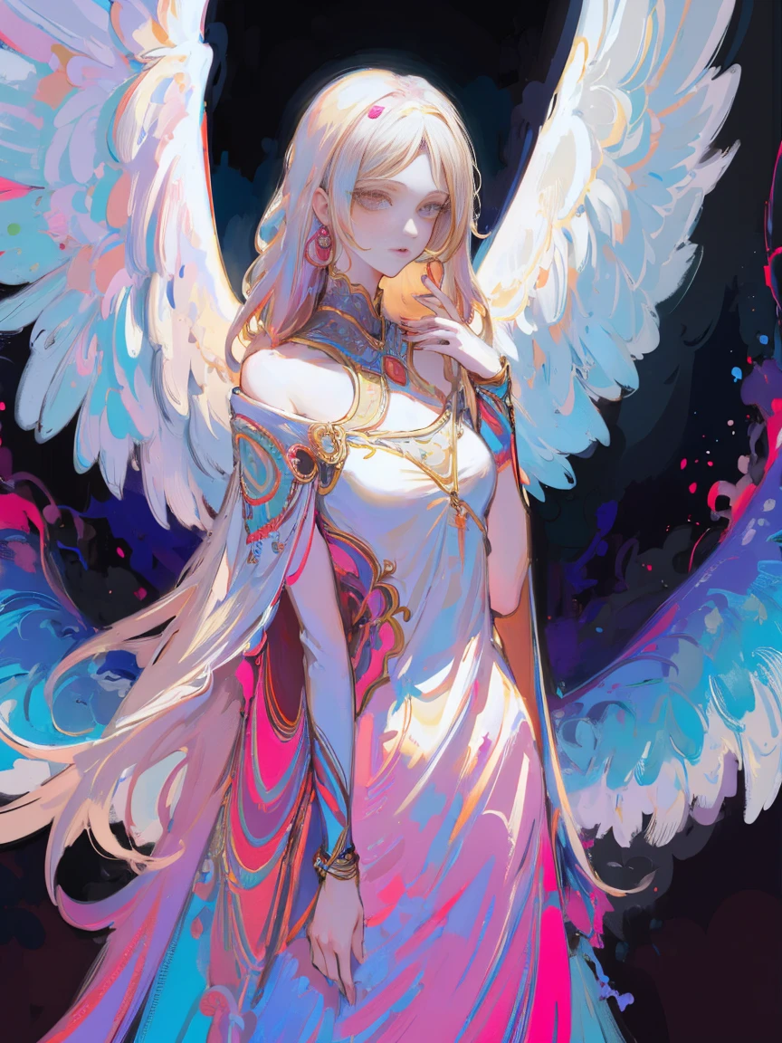 Разработано nty, woman, (angelic), Multi-colored clothes, complex parts, color background, abstract