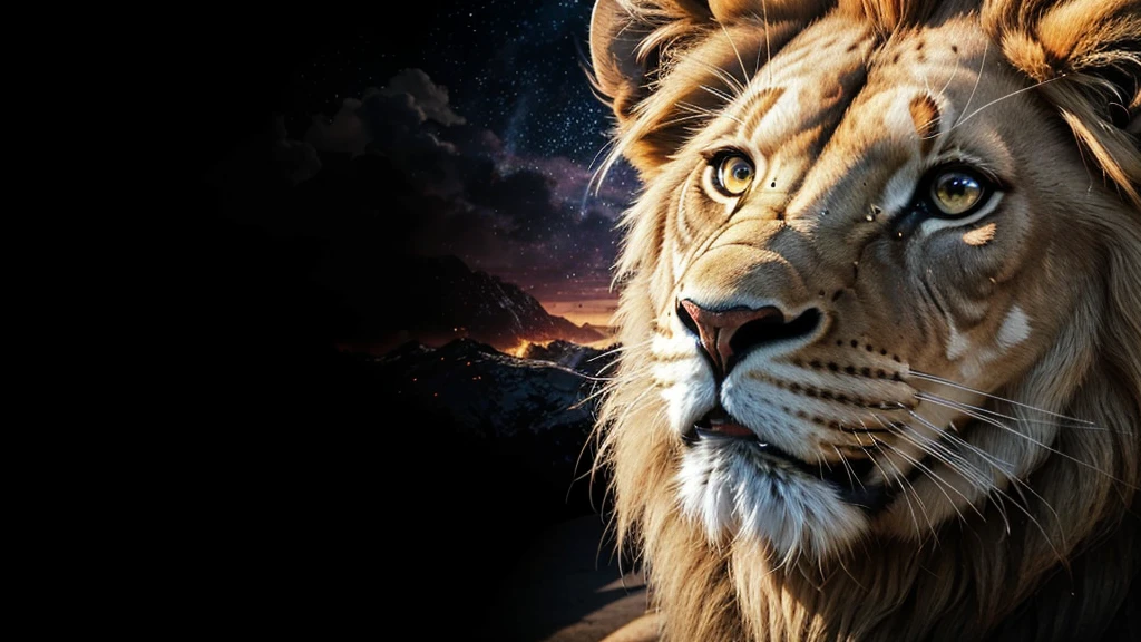 Lion, Divine Lion, naturals, naturals, ferocious, masculine, mighty, golden lion, Powerful Lion, beautiful nature, Great Realistic Lion, FullHD 8K, Light of sky, sunset night, Clear sky Sun, Black Golden, black andwhite, black and gold, detailed realistic face, 8K Detailed Realistic White Lion, Ultrarealistic 8k |Energia de thunder realista detalhada, Strong Creature realista detalhada, Strong Creature, Lion macho, Rendering, Fotorrealista 8K, UltraHD Alta definição 8K, Detailed Realistic 16K, Nitidez Fotorrealista 8K, 16K photorealistic textures, Contraste Fotorrealista 8K, Sombras Fotorrealistas 8K, Luzes Fotorrealistas 8K, Detailed realistic sunset, Detailed Realistic Lion Face, Detailed realistic light, detailed textures, thunder, detailed shadows, detailed colors, Celestial Electricity, Golden thunder, Lion realista, Ultra Realistic 16K, Realistic 16K, Realistic 16K sharpness, 16K photorealistic textures, 16K realistic colors, powerful creature, Majestic power, Power of Heaven, Great Divine, detailed contrast, realistic contrast, high resolution, detailed colors, fire, villany, divine creature, 8K, realistic detailed, 16K, 8K, High definition, detailed contrast, realistic contrast, high resolution, detailed colors, fire, villany, divine creature, realistic detailed, chic, posh