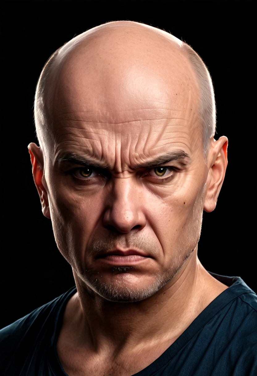 portrite of a angry bald man on transparent background
