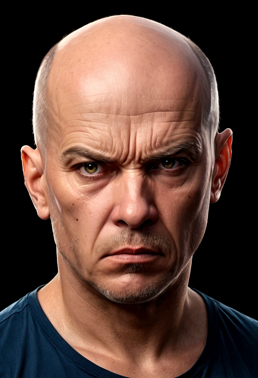 portrite of a angry bald man on transparent background