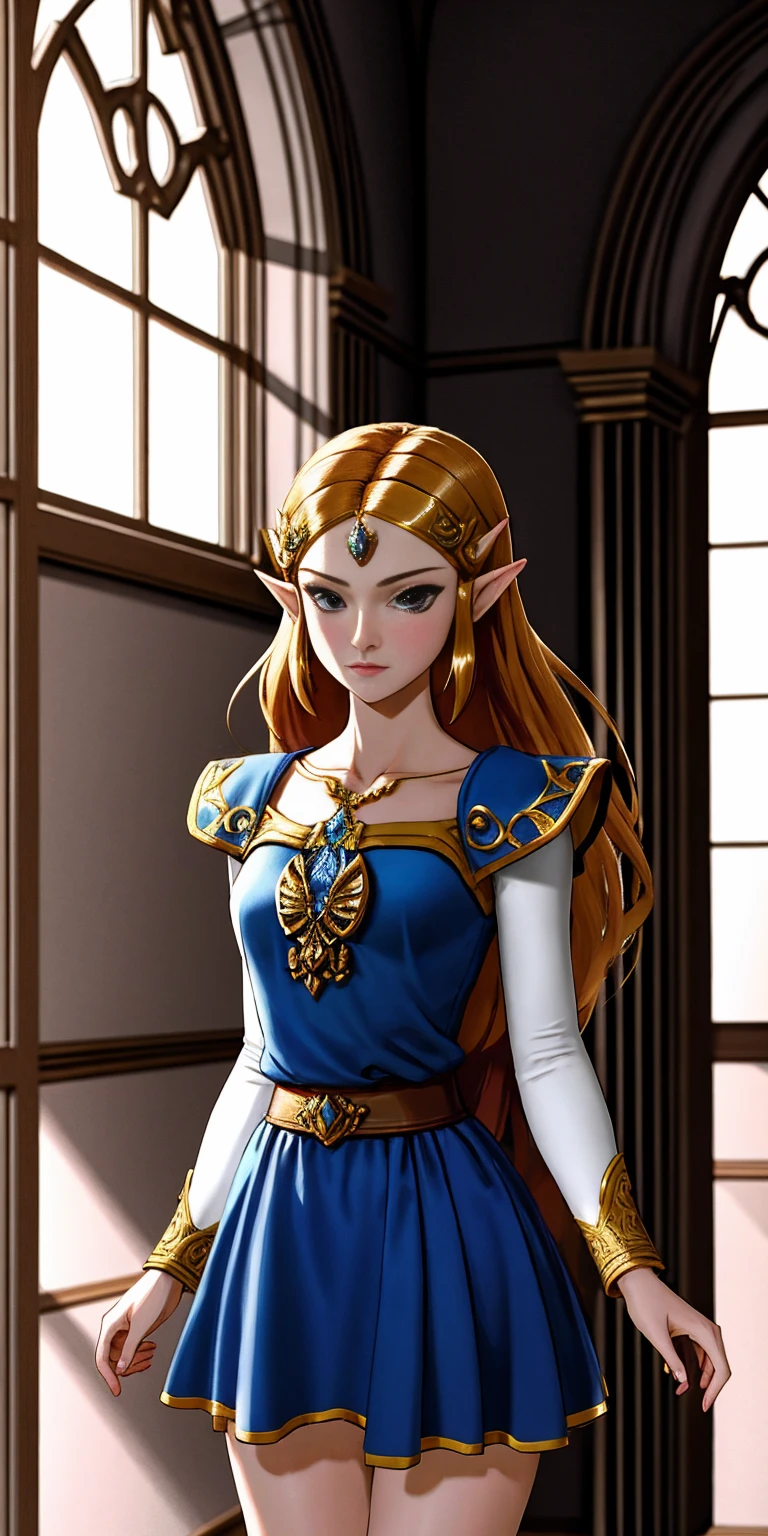 score_9, score_8_up, score_7_up beautiful aesthetic, very intricate, high quality details 1girl, princess zelda, fully clothes cowboy shot dim lighting indoors, inside castle Expressive