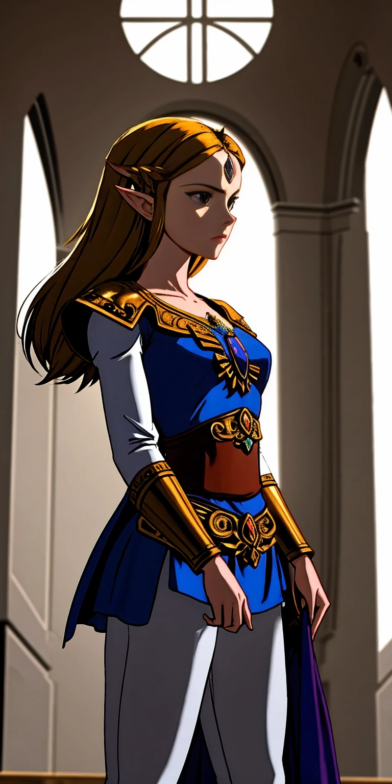 score_9, score_8_up, score_7_up beautiful aesthetic, very intricate, high quality details 1girl, princess zelda, fully clothes cowboy shot dim lighting indoors, inside castle Expressive