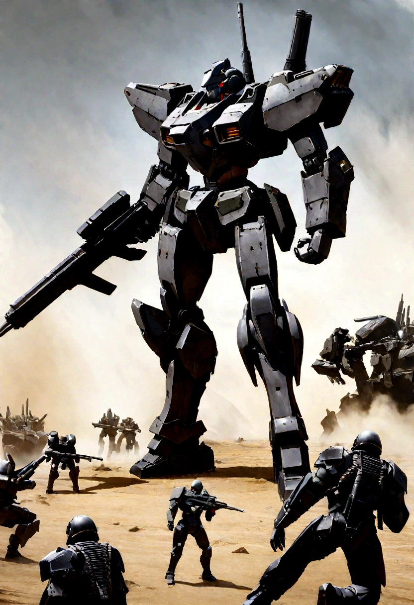 Full body view,Armored Core,Black Machine,battle,robot,TRPG Standing Picture,Standing picture material,background through