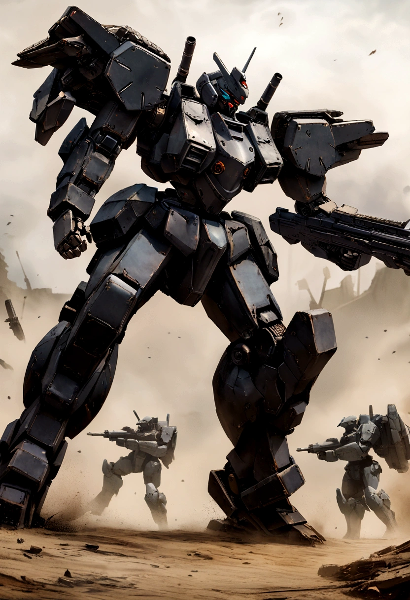 Full body view,Armored Core,Black Machine,battle,robot,TRPG Standing Picture,Standing picture material,background through