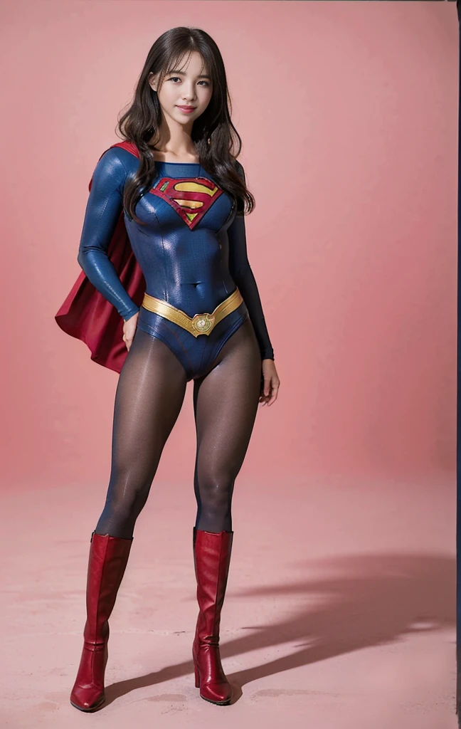 No background、(((Beautiful legs in black tights.)))、(((Legally express the beauty of your smile)))、((((Make the most of your original images)))、(((Supergirl Costume)))、(((Beautiful hair with twin tails)))、(((suffering)))、(((Please wear black tights....、Wear red boots)))、((Best image quality、8K))、((Highest quality、8K、masterpiece:1.3))、(((Preserve background )))、Sharp focus:1.2、Beautiful woman with perfect figure:1.4、Slim Abs:1.2、Wet body:1.5、Highly detailed face and skin texture、8K