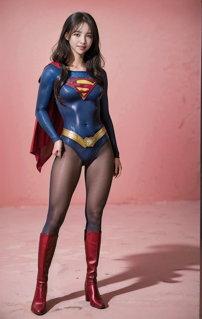No background、(((Beautiful legs in black tights.)))、(((Legally express the beauty of your smile)))、((((Make the most of your original images)))、(((Supergirl Costume)))、(((Beautiful hair with twin tails)))、(((suffering)))、(((Please wear black tights....、Wear red boots)))、((Best image quality、8K))、((Highest quality、8K、masterpiece:1.3))、(((Preserve background )))、Sharp focus:1.2、Beautiful woman with perfect figure:1.4、Slim Abs:1.2、Wet body:1.5、Highly detailed face and skin texture、8K