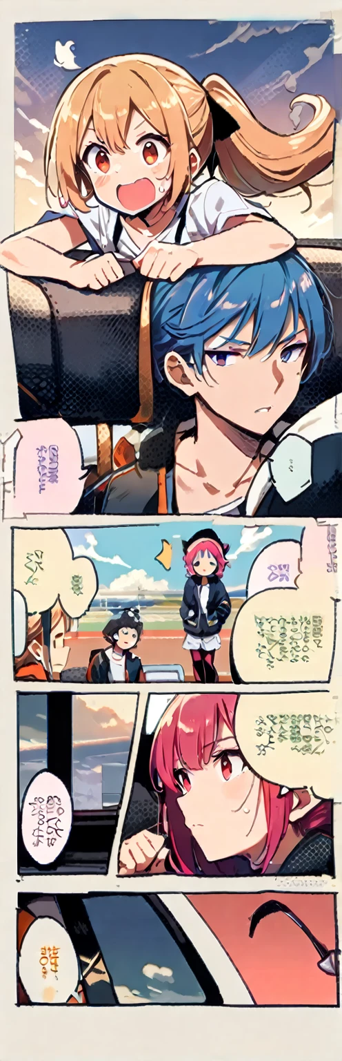 (Masterpiece, Best Quality:1.2), 1 girl, Blonde , short hair,,pink skirt,negro, pilot, jet hariere, f18, woman helmet, casco pilot, beautiful, driving jet, driving, airport, comic, Manga