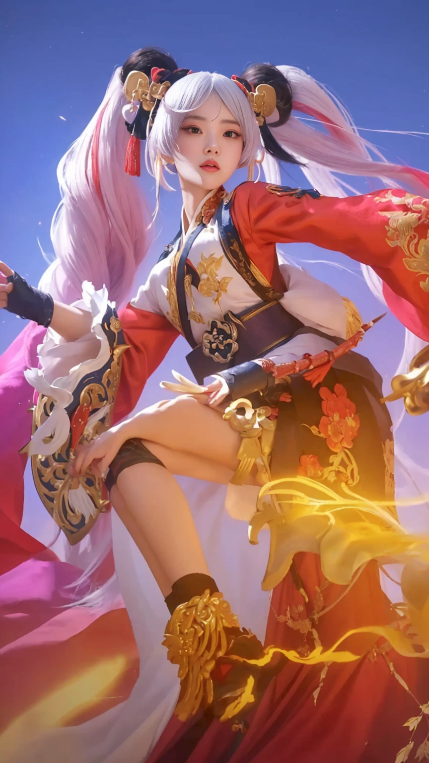 a close up of a woman with a sword and a fire, inspired by Pu Hua, onmyoji detailed art, inspired by Lan Ying, onmyoji, inspired by Ju Lian, yun ling, ruan jia and artgerm, inspired by Huang Shen, inspired by Huang Ji, heise jinyao, by Leng Mei, extremely detailed artgerm