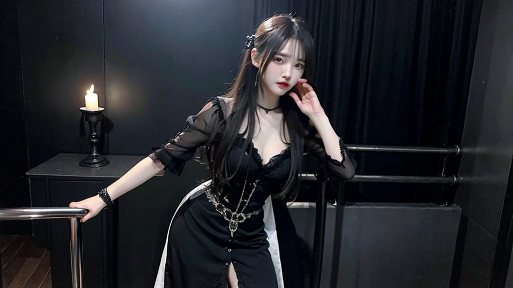 a female character standing,  very sensual, more sensual, appearing semi-naked from the Gothic style with a full body , long hair and very beautiful, a lot of sensuality