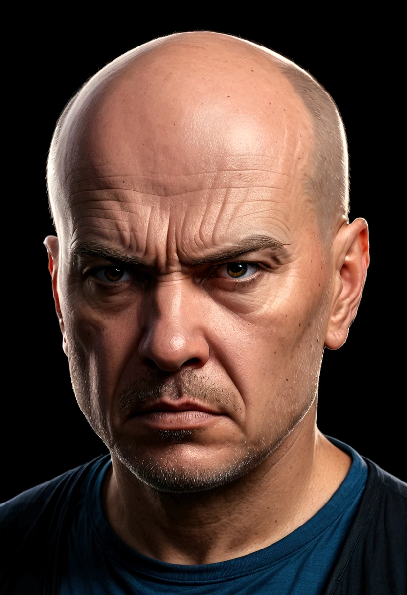portrite of a angry bald man on transparent background