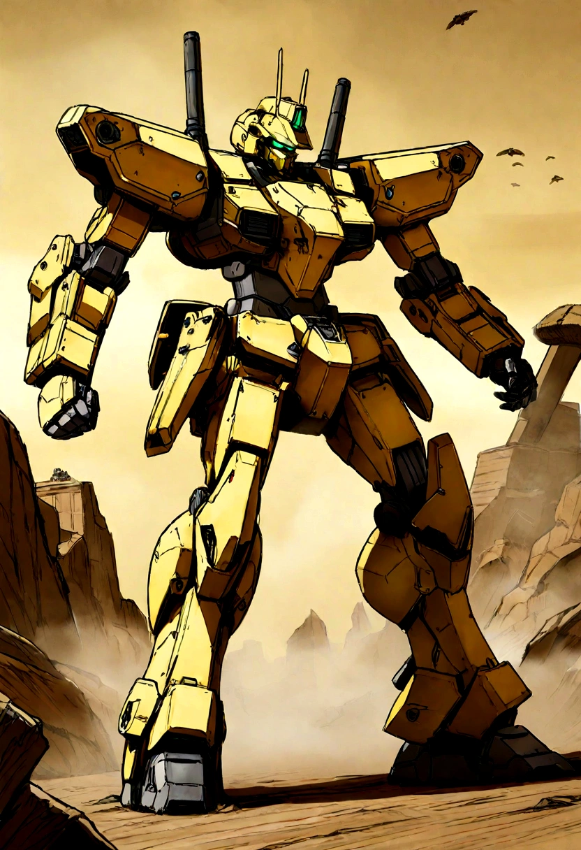 Full body view,Armored Core,Yellow Machine,battle,robot,TRPG Standing Picture,Standing picture material,background through