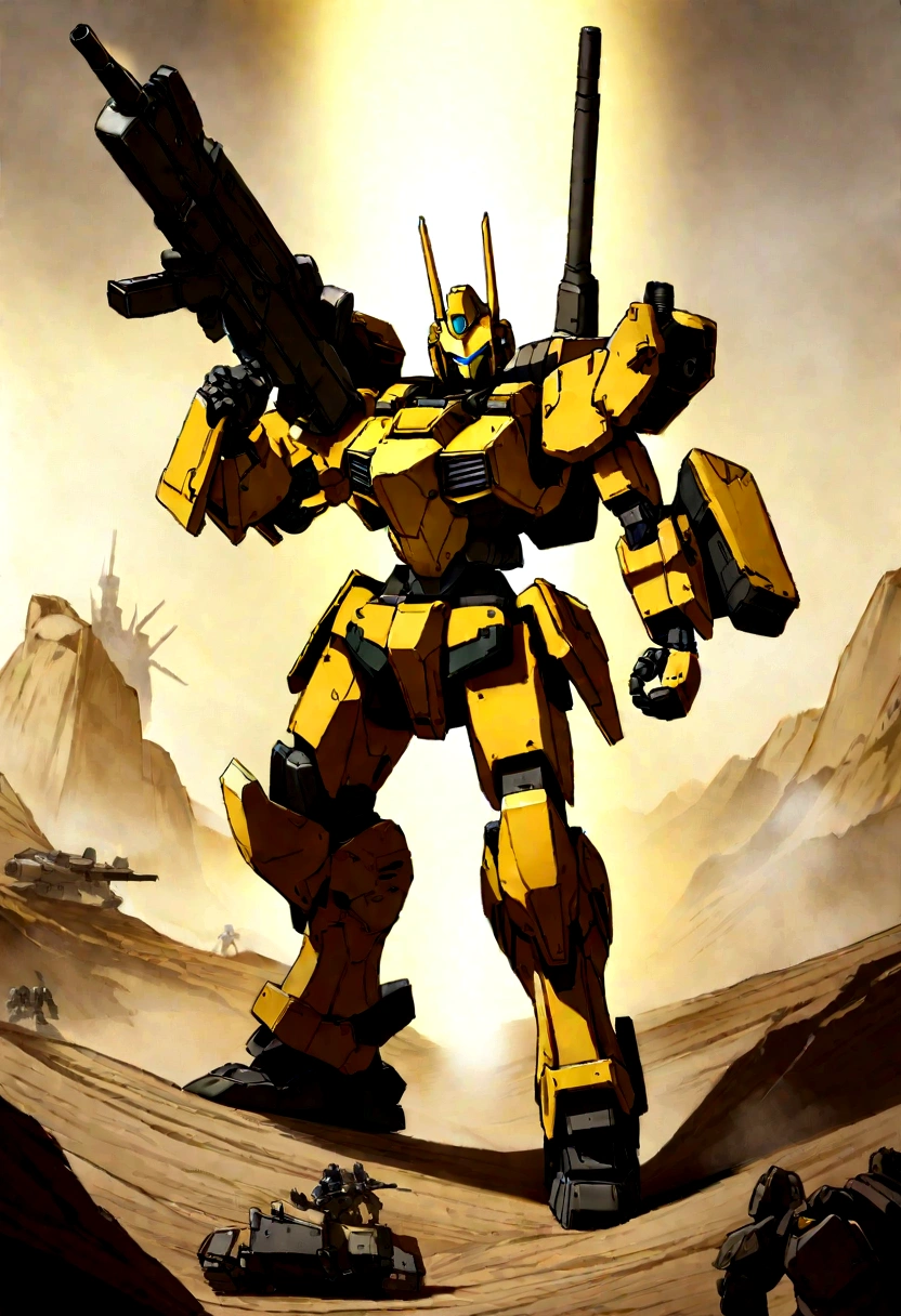Full body view,Armored Core,Yellow Machine,battle,robot,TRPG Standing Picture,Standing picture material,background through