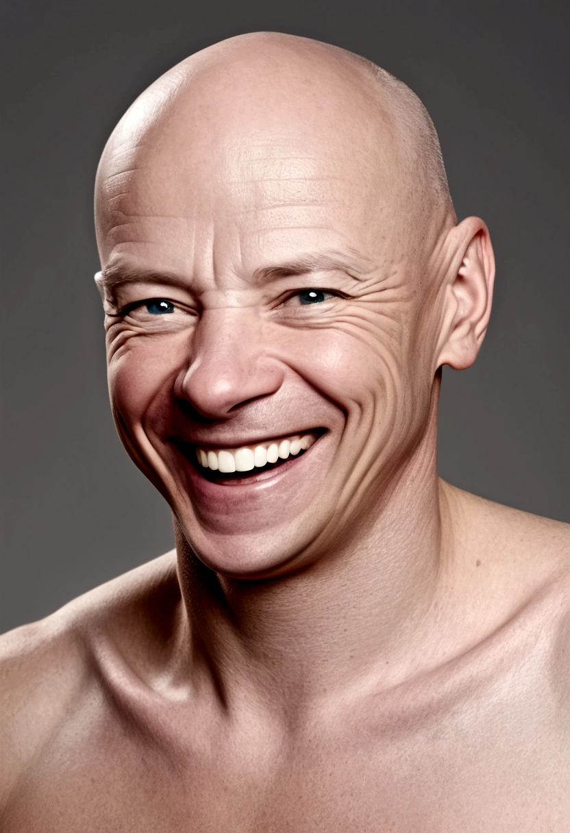 portrite of a laugh bald man on transparent background