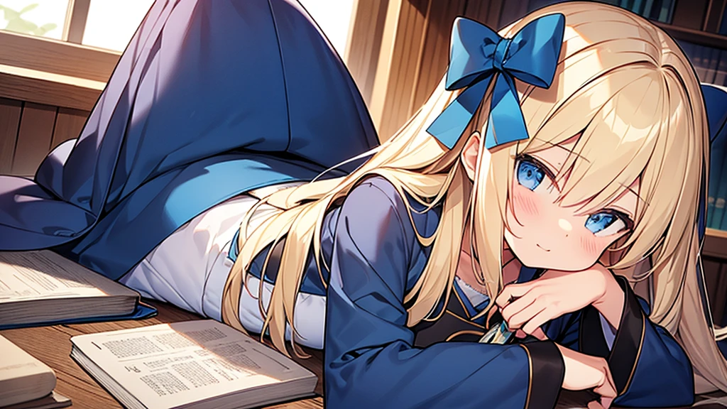 Detailed drawing。Blonde girl。Blue habit。Blue Eyes。Have a Bible。