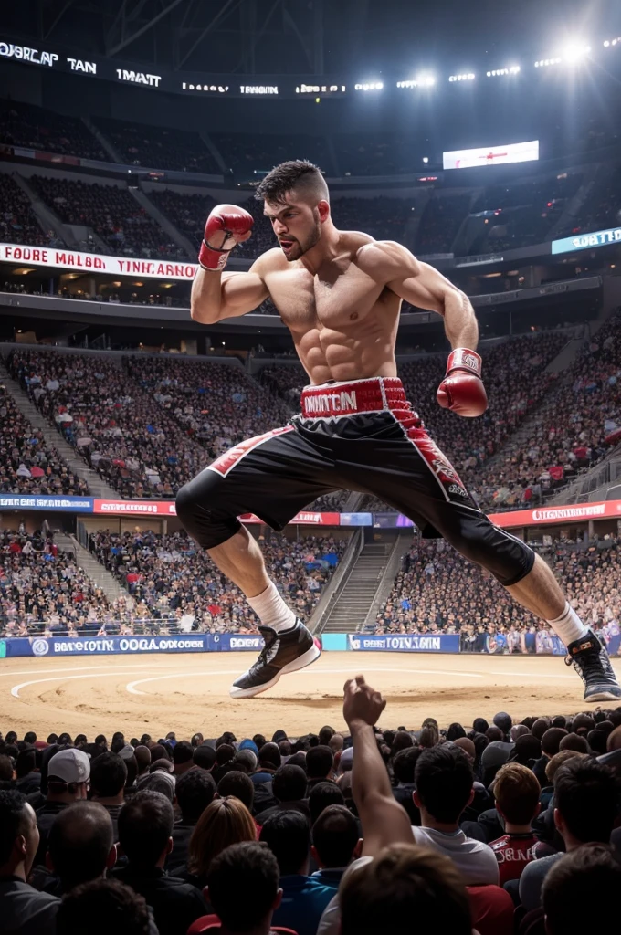 Man fighting in an arena with millions of people watching 