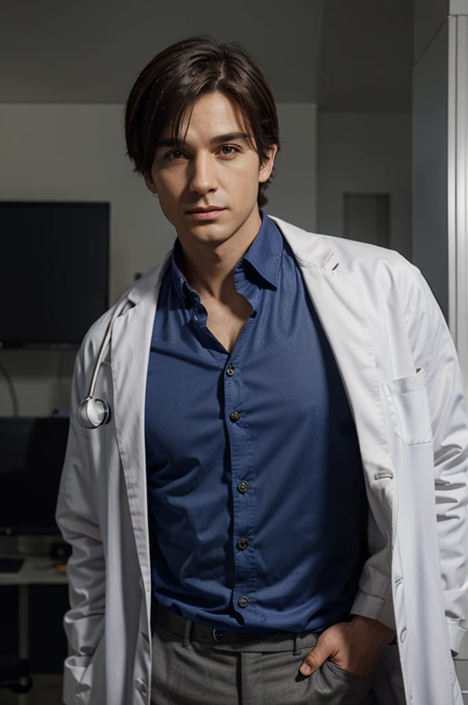 create a male doctor with a lab coat and even shorter hair 