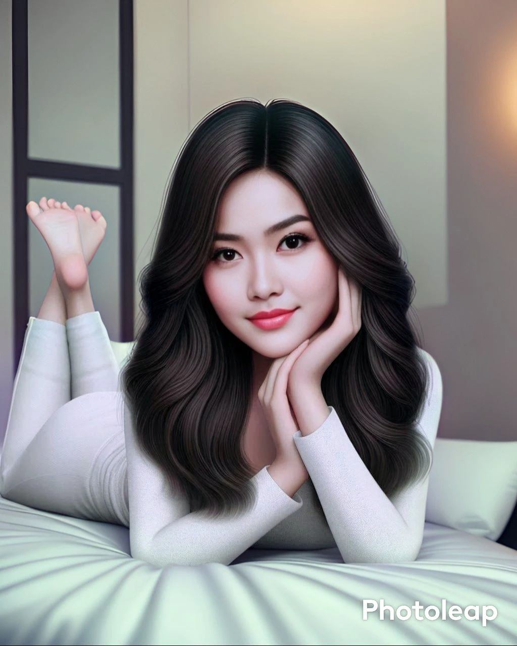A girl relaxing on a bed in her luxurious room