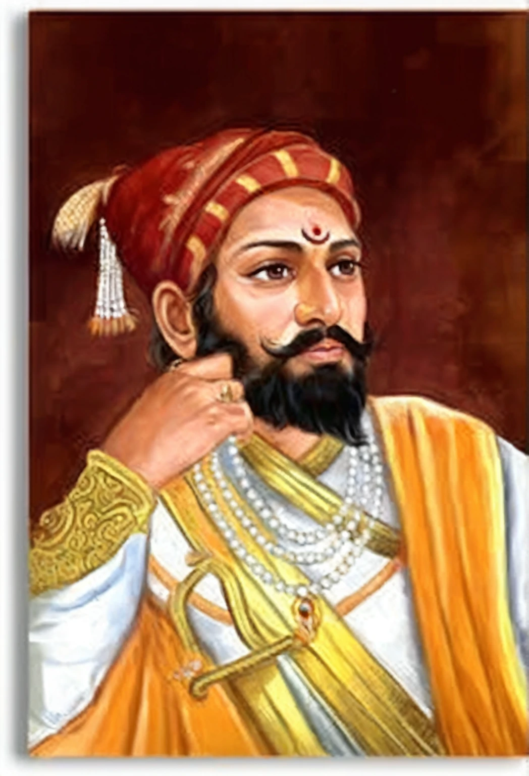 a painting of a man with a beard and a red hat, inspired by Sardar Sobha Singh, mogul khan, inspired by Ram Chandra Shukla, ditigal painting, royal emperor, majesty in noble clothes, alphonso azpiri, ashoka tano, royal portrait painting, inspired by Kailash Chandra Meher, inspired by Sudip Roy, of indian princess