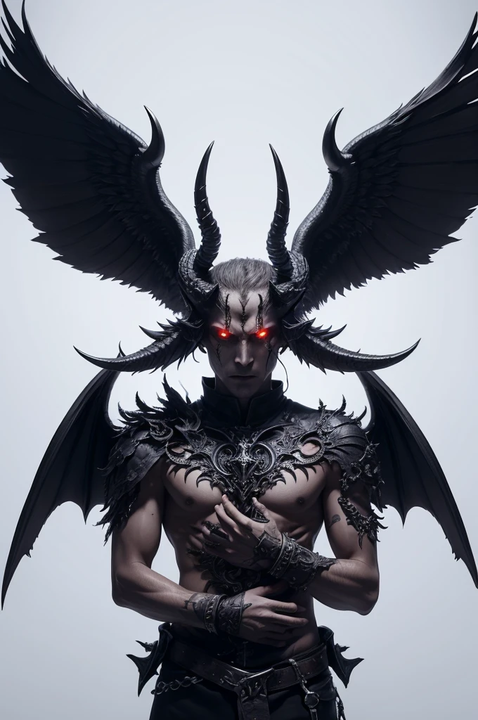 demon with wings and horns, he has his hands up, White background, small image