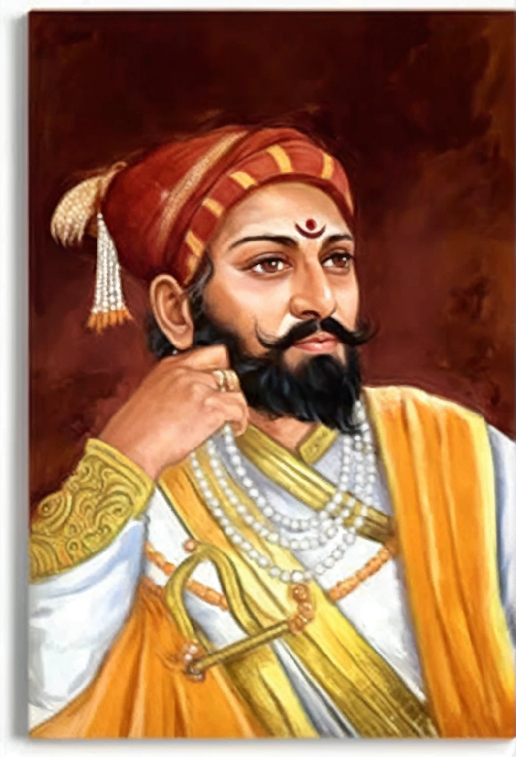 a painting of a man with a beard and a red hat, inspired by Sardar Sobha Singh, mogul khan, inspired by Ram Chandra Shukla, ditigal painting, royal emperor, majesty in noble clothes, alphonso azpiri, ashoka tano, royal portrait painting, inspired by Kailash Chandra Meher, inspired by Sudip Roy, of indian princess