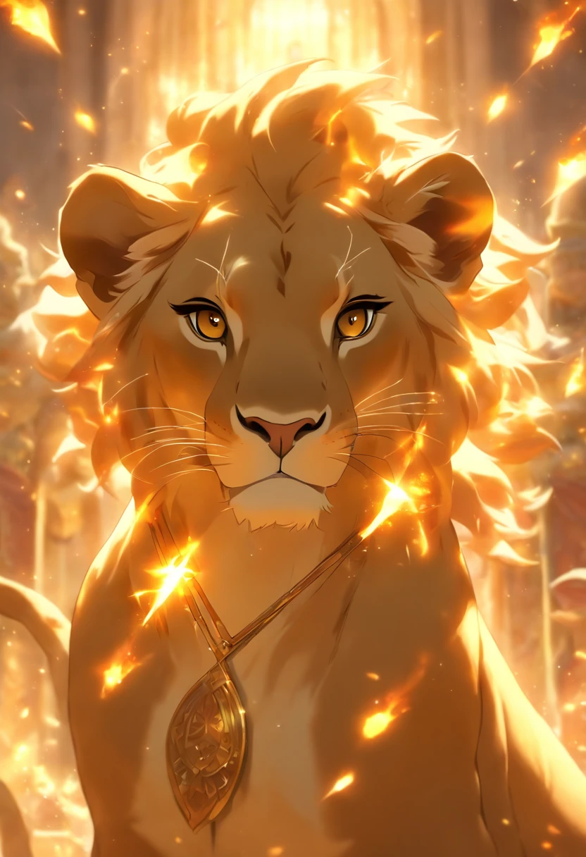 (((Lioness Sun goddess))) Best quality, Ultra-high resolution, 4K detailed CG, master piece,die,Arabian Women,atef,(( golden greek crown)),Hold the club, necklace, greek clothes, ((( standing))) greek mythology, Arabic painting style, Aesthetics, Beautiful image, Depth of field, Focus on the canvas, full bodyesbian