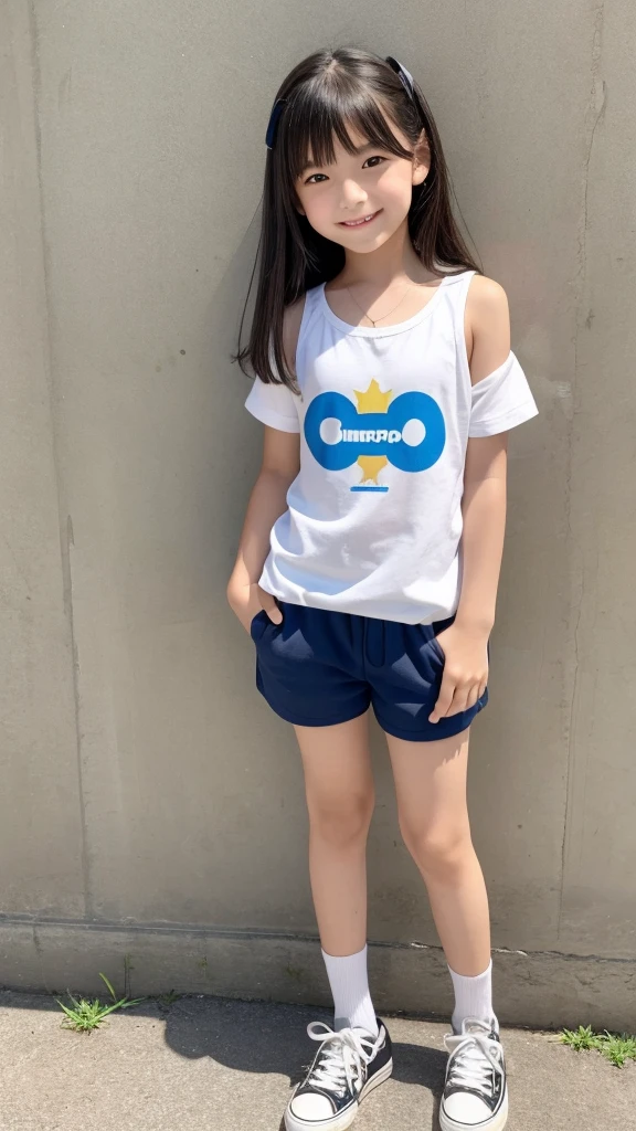 12 years old、smile、Shining eyes、stare、camisole、Shorts、Full body portrait、Junior idol